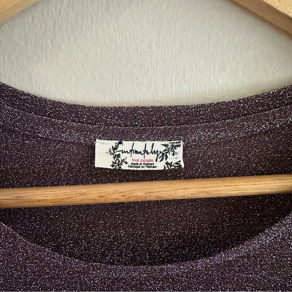 Free People Intimately Mesh So Well Layering Metallic Shimmer Top Plum, Large - Picture 3 of 5